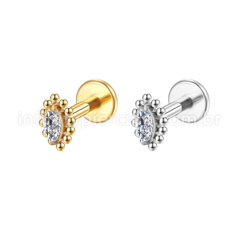 Piercing Labret Aço Cirúrgico Indiano Gota Zircônia